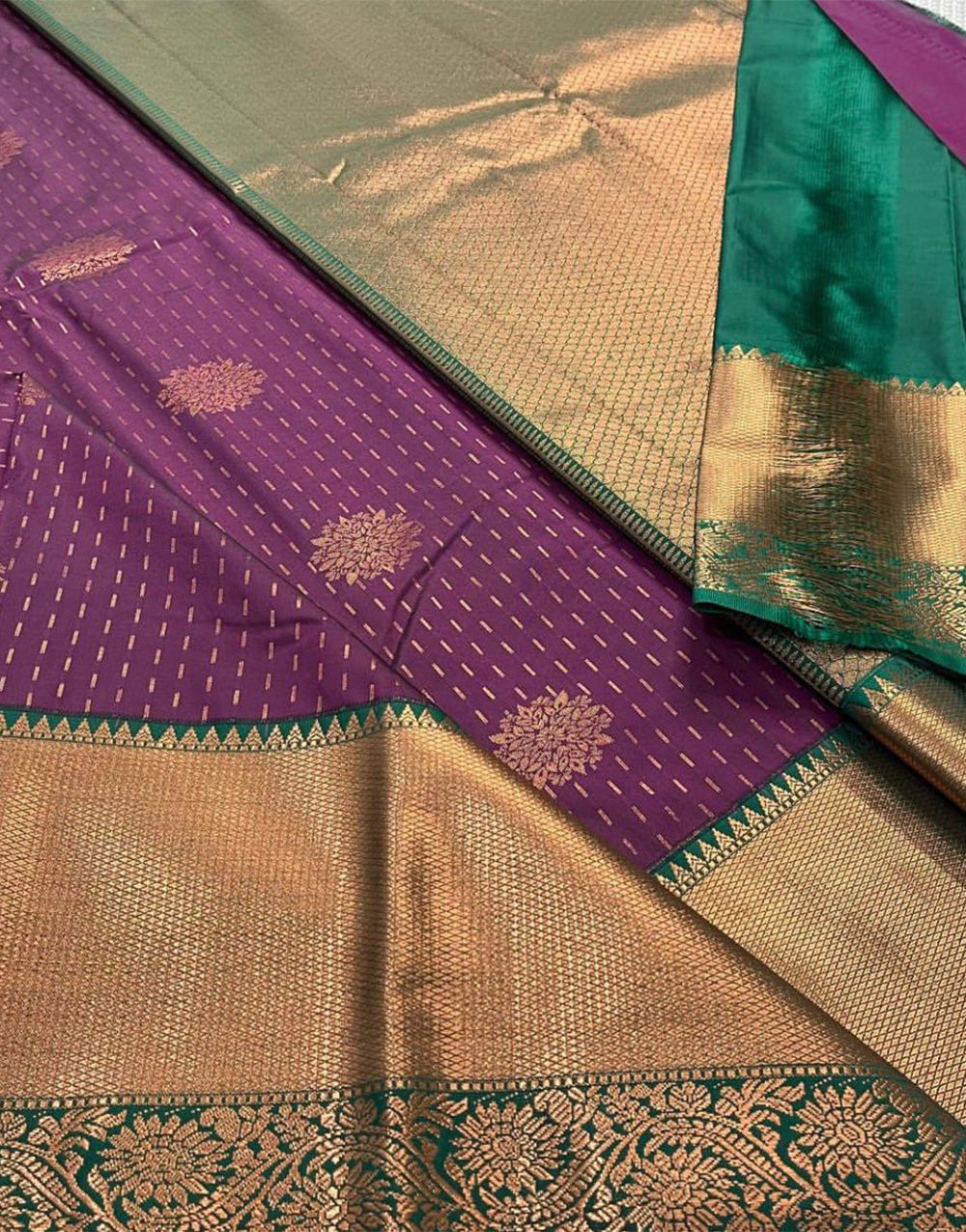 Dark Purple Banarasi Soft Silk Saree With Weaving Border