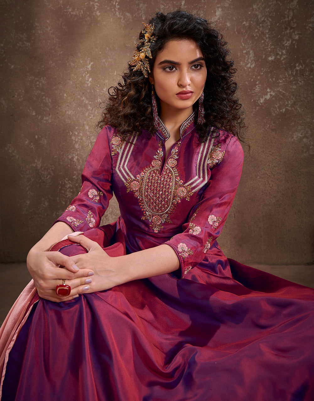 Magenta Triva Silk Heavy Embroidery Gown