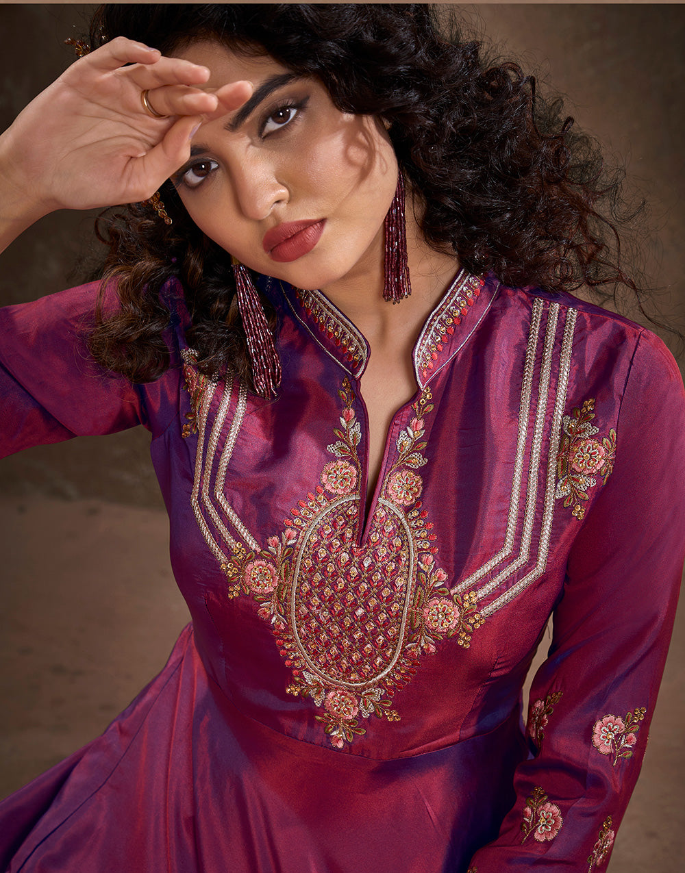 Magenta Triva Silk Heavy Embroidery Gown