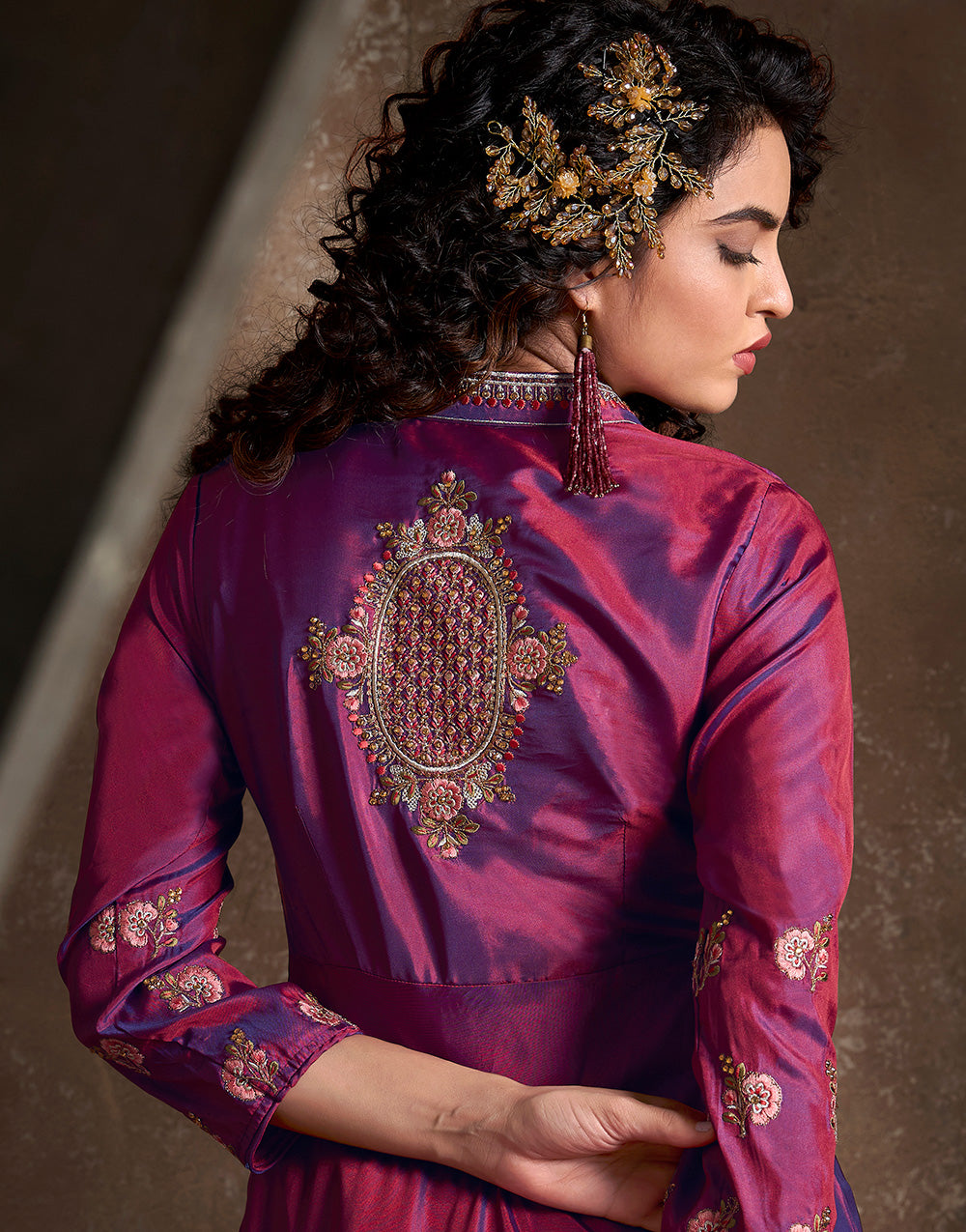 Magenta Triva Silk Heavy Embroidery Gown