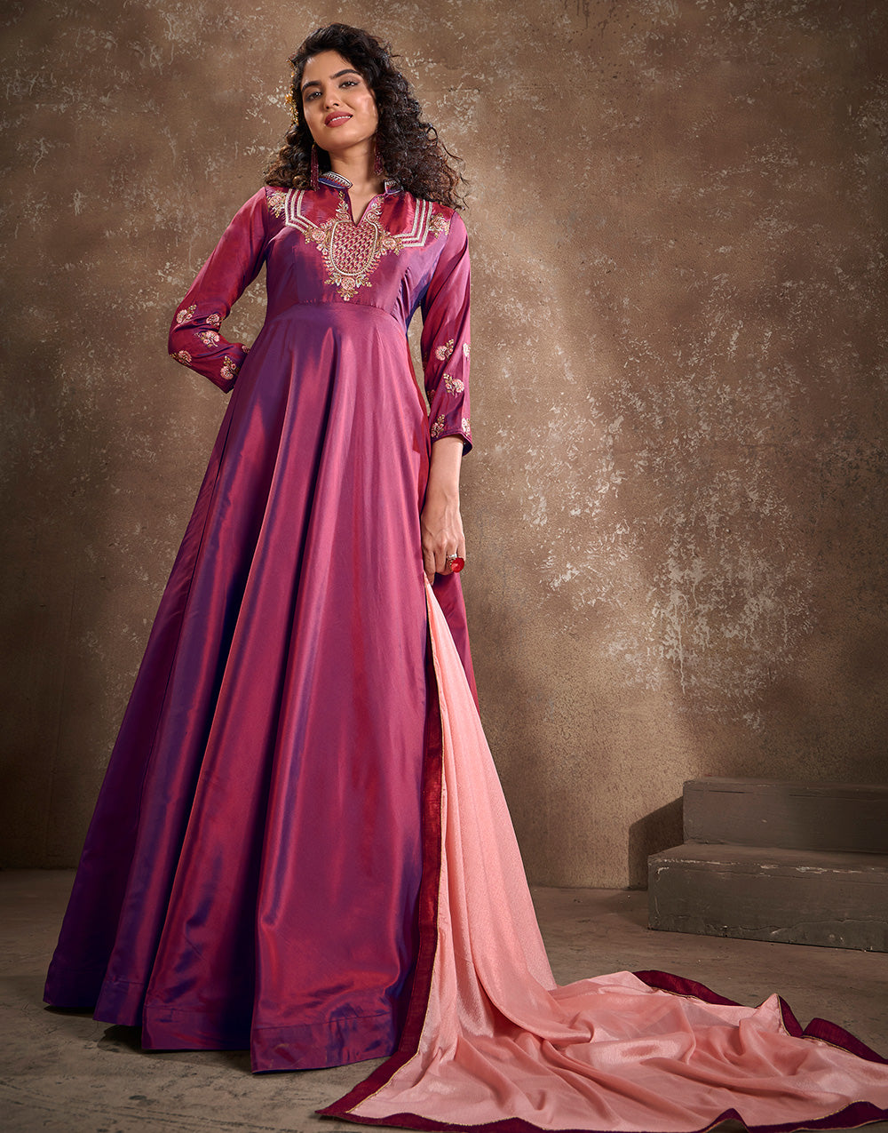 Magenta Triva Silk Heavy Embroidery Gown