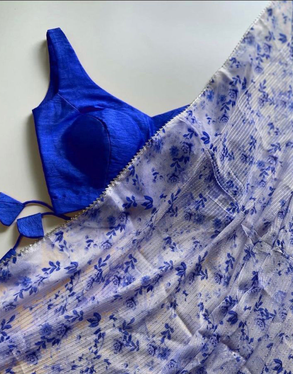 Blue Georgette Saree With Digital Printed Work