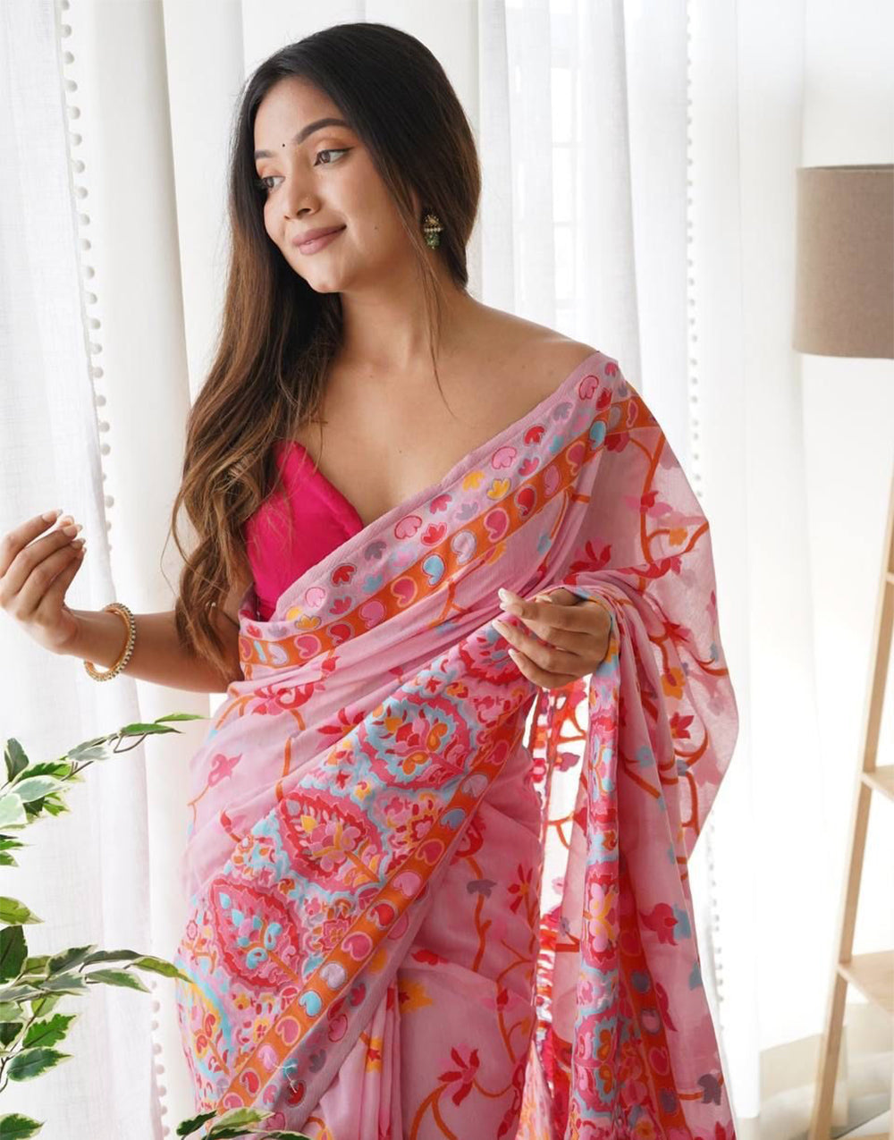 Pink Kashmiri Silk Saree With Weaving Saree