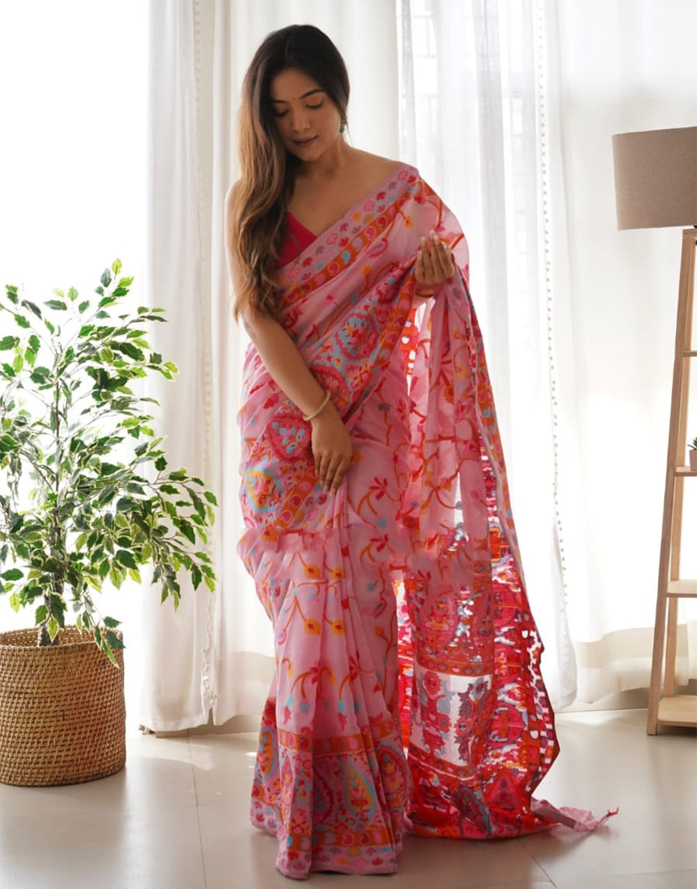 Pink Kashmiri Silk Saree With Weaving Saree