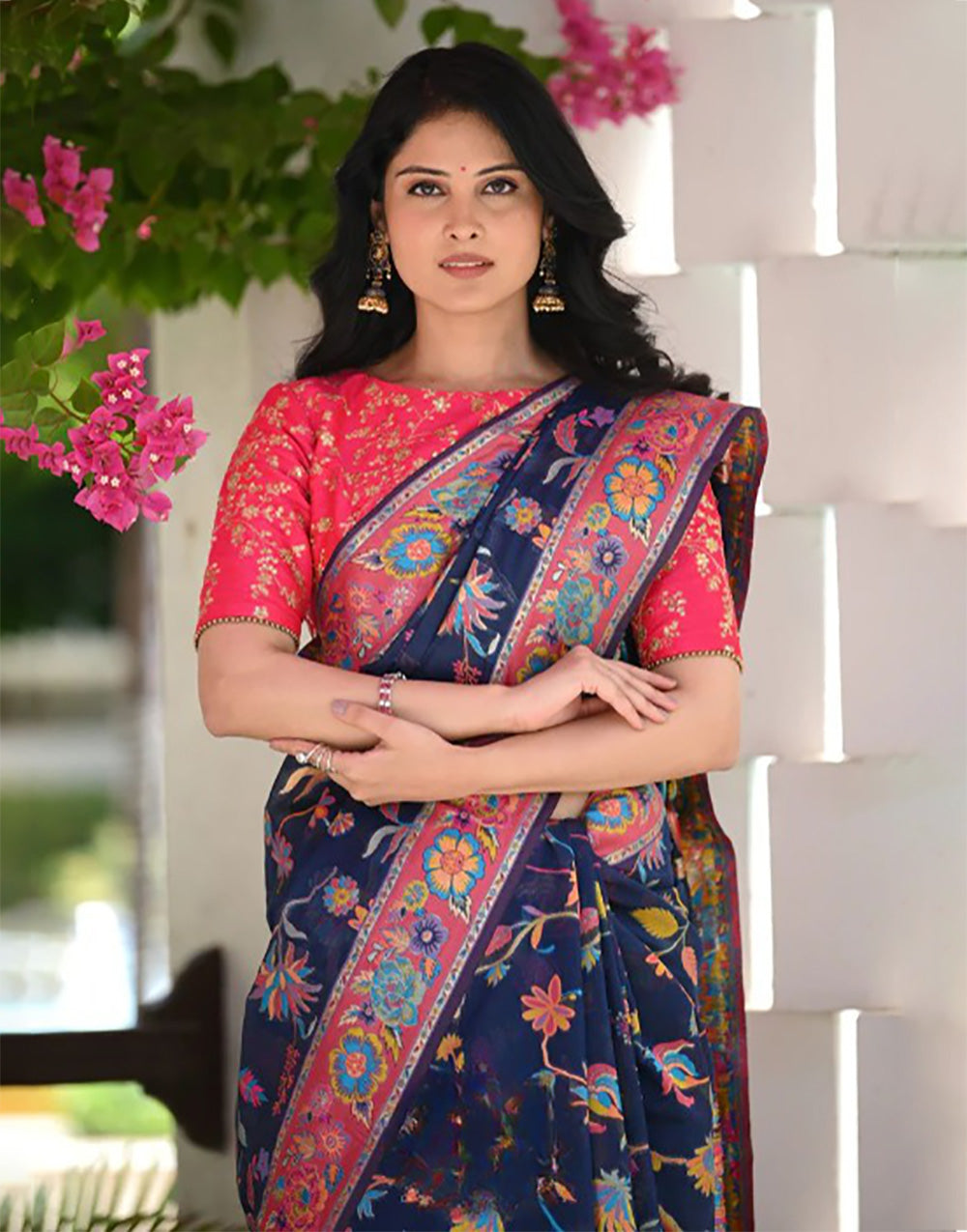 Blue Kashmiri Weaving Silk Saree With Blouse