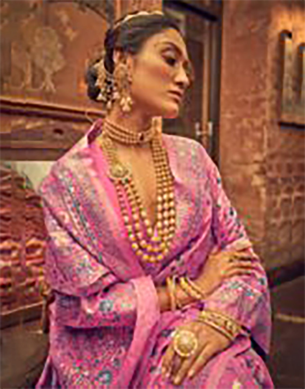 Pink Kashmiri Saree Weaving Work