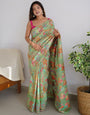 Tea Green Kashmiri Silk Saree With Kashmiri Weaving Work