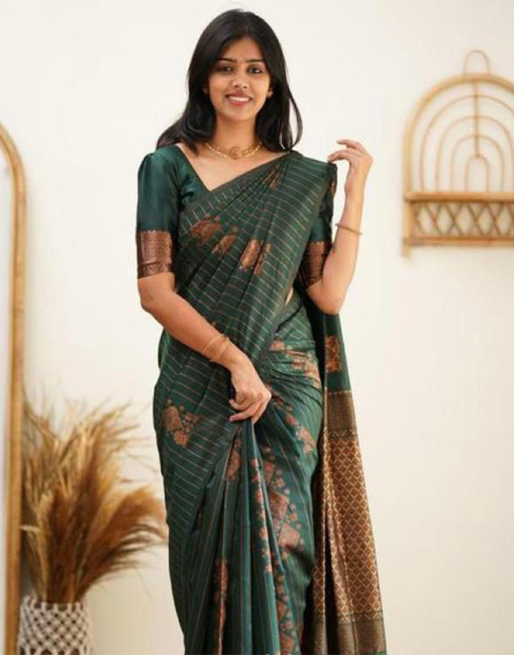 Green Soft Silk Saree With Weaving Work