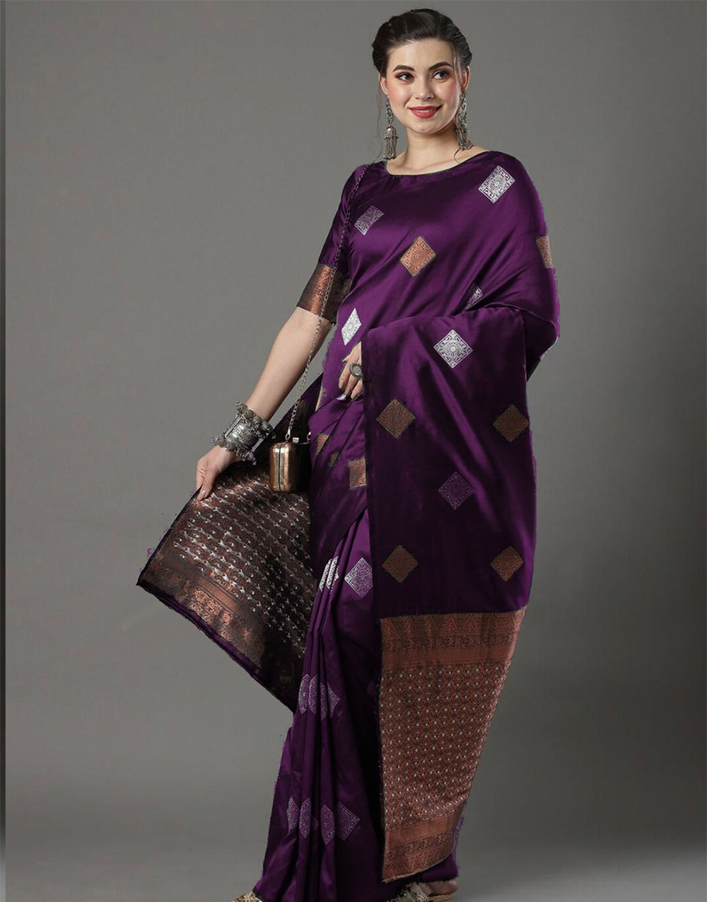 Wine Banarasi Silk Saree With Weaving Work