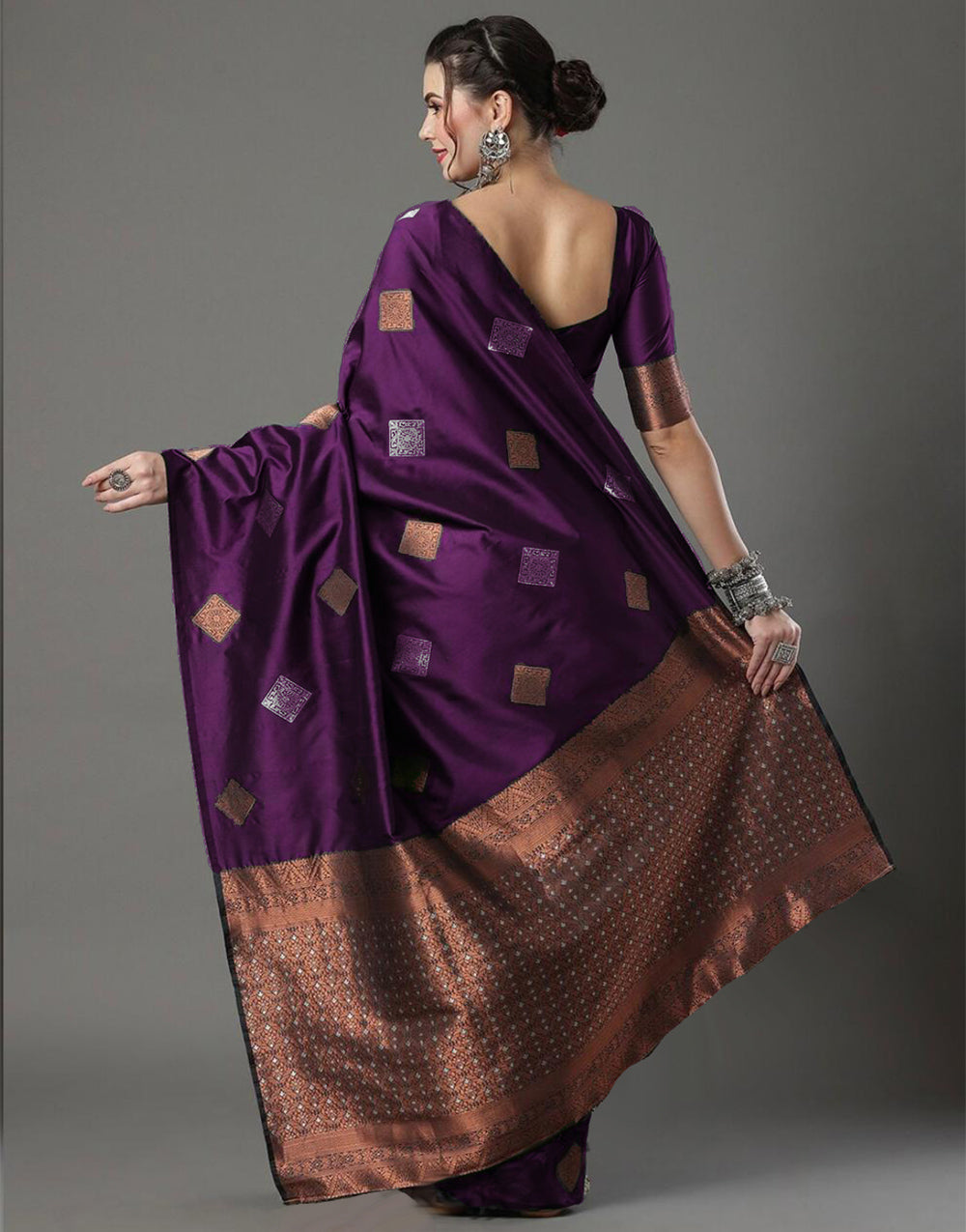 Wine Banarasi Silk Saree With Weaving Work