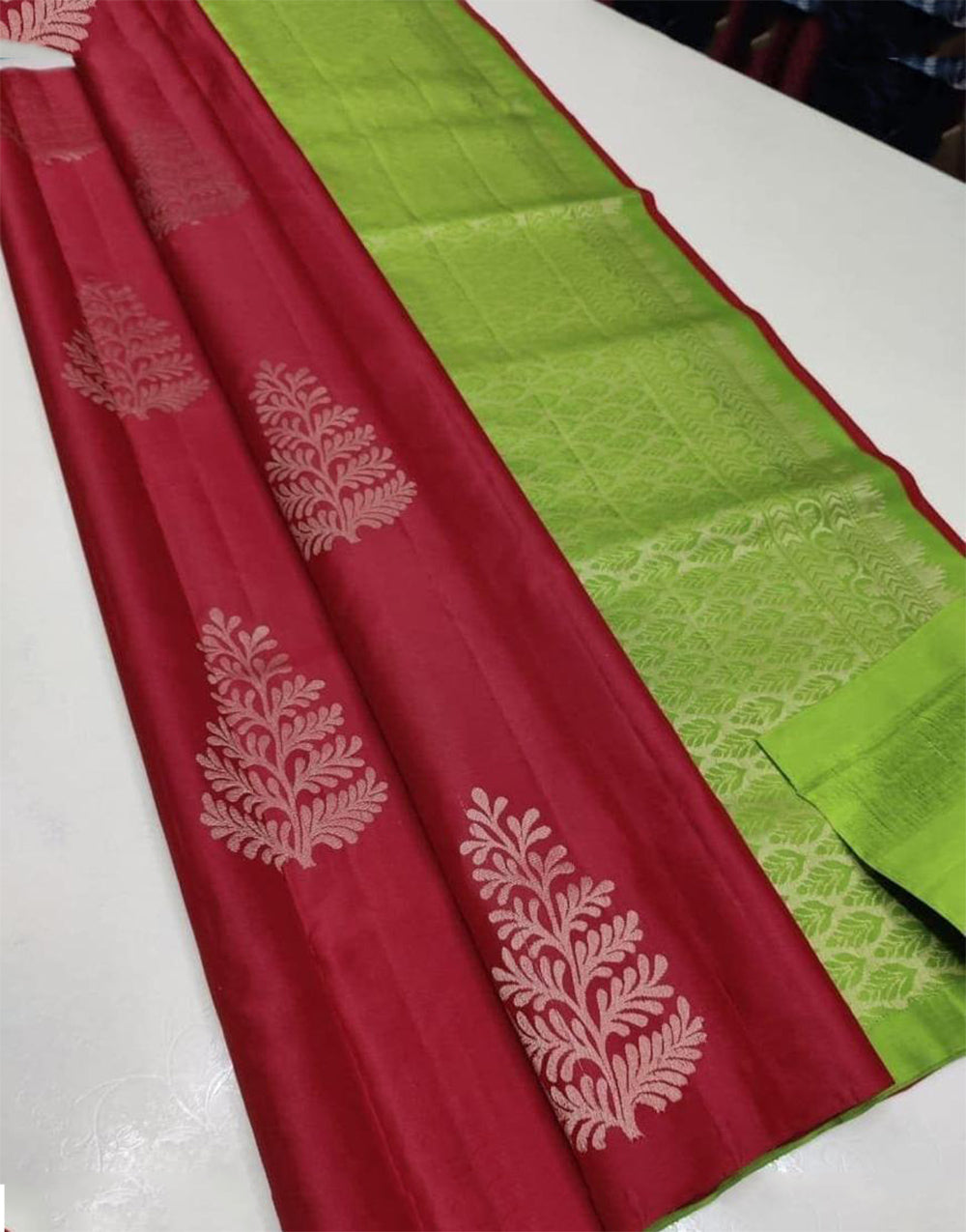 Apple Red Banarasi Silk Saree With Weaving Work