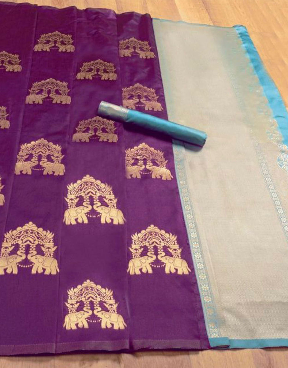 Wine & Sky Blue Banarasi Silk Saree With Weaving Work
