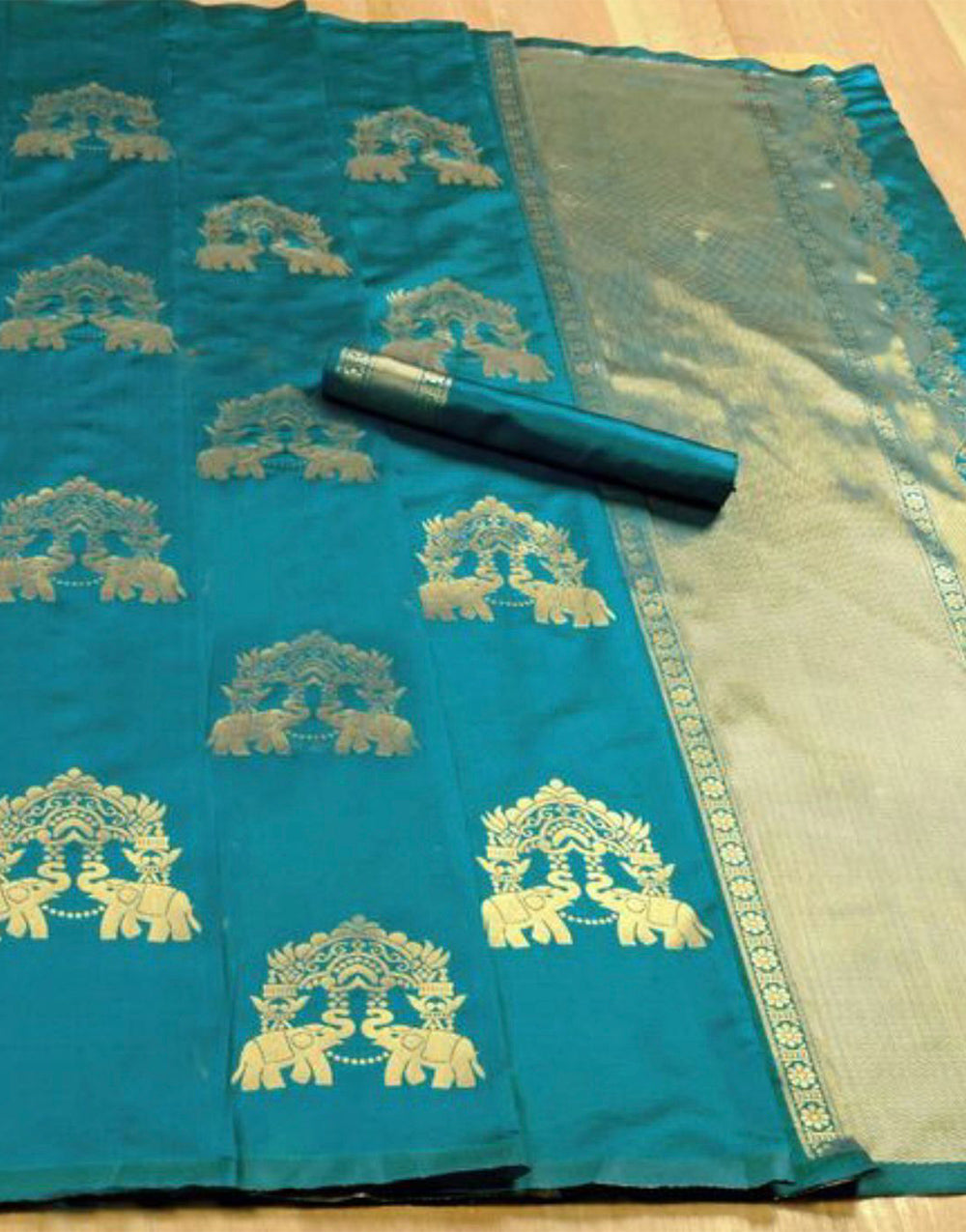 Rama Blue Banarasi Silk Saree With Weaving Work