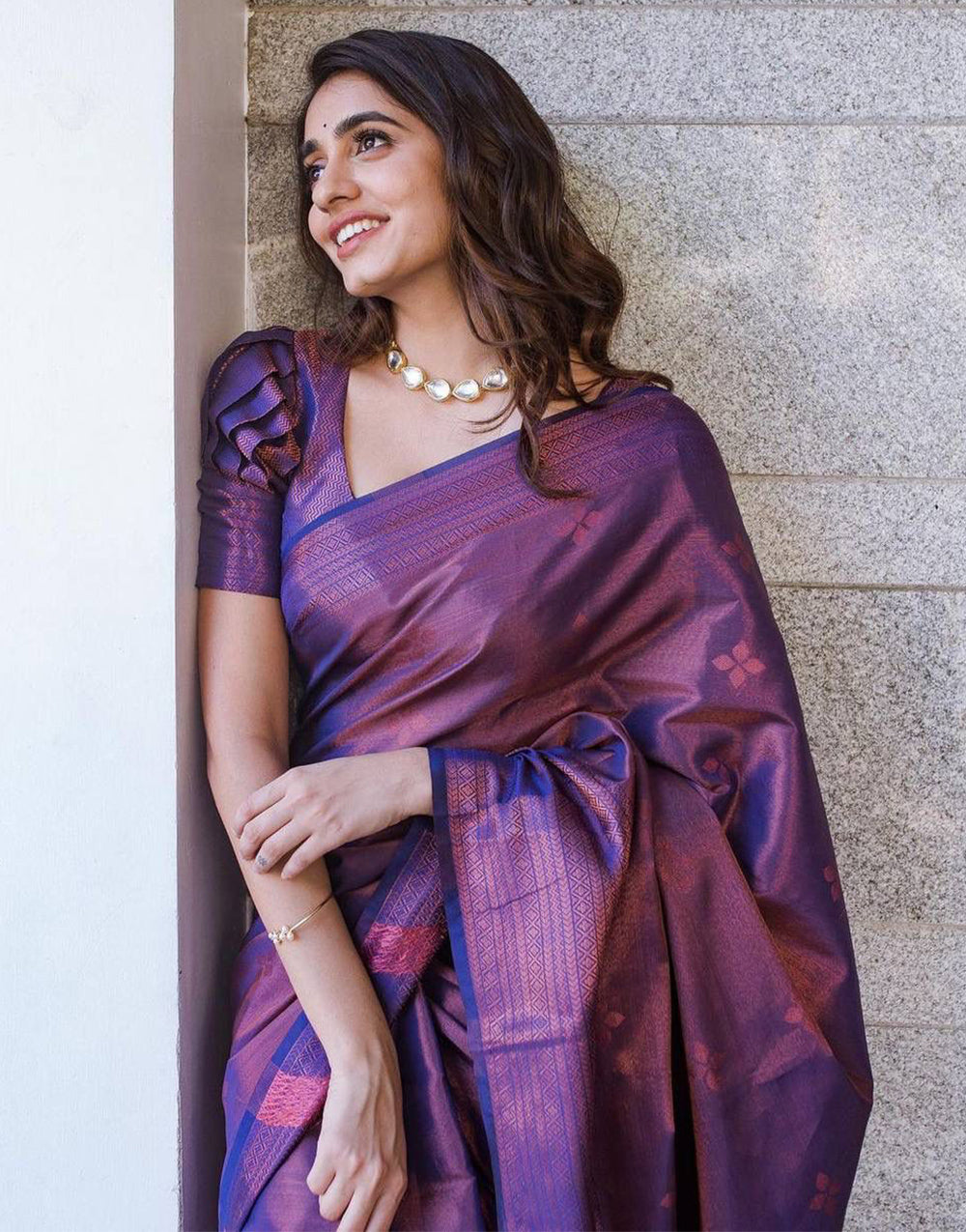 Purple Banarasi Soft Silk Saree With Weaving Work