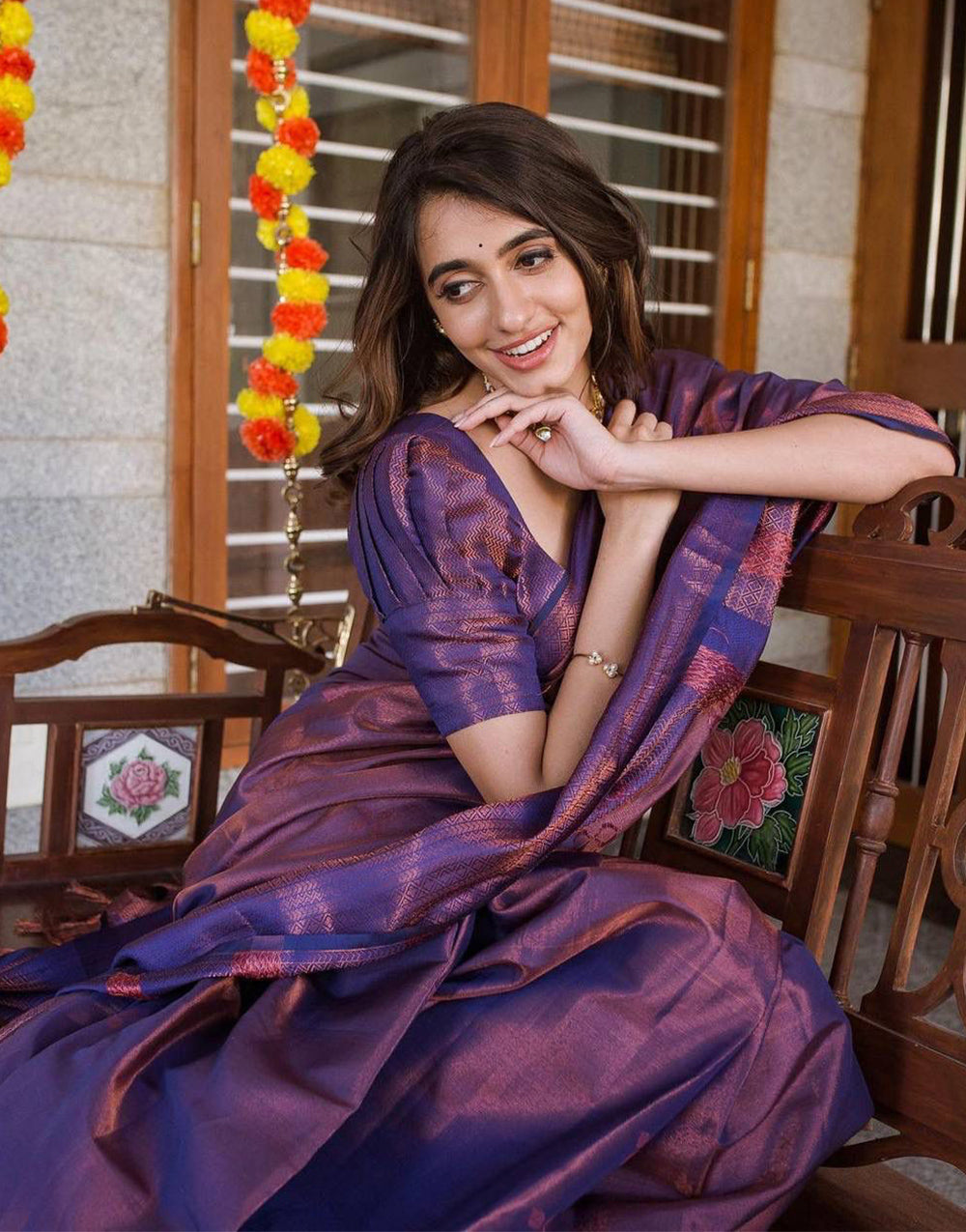Purple Banarasi Soft Silk Saree With Weaving Work
