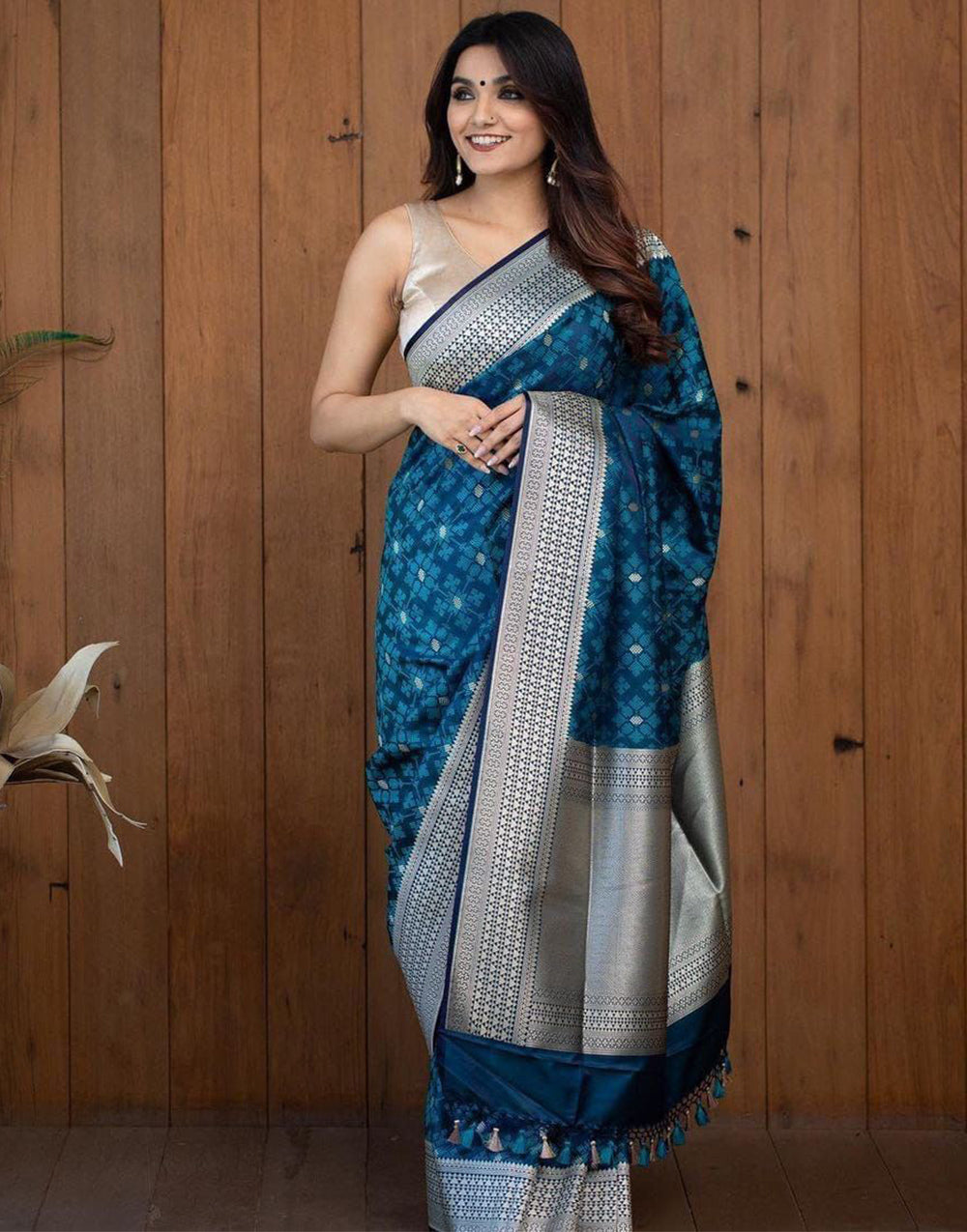 Rama Blue Banarasi Silk Saree With Weaving work