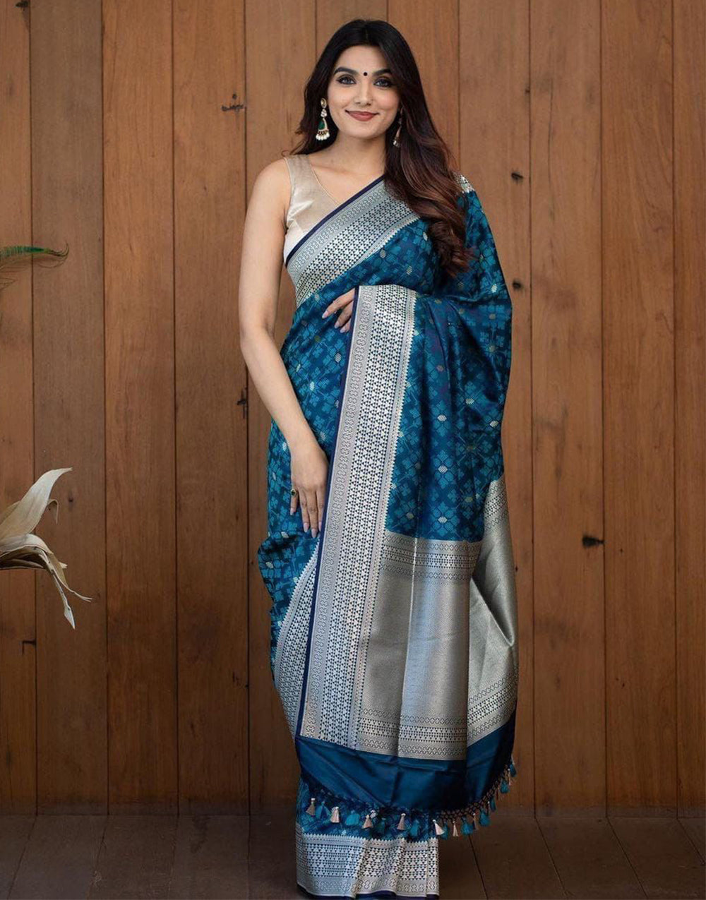 Rama Blue Banarasi Silk Saree With Weaving work