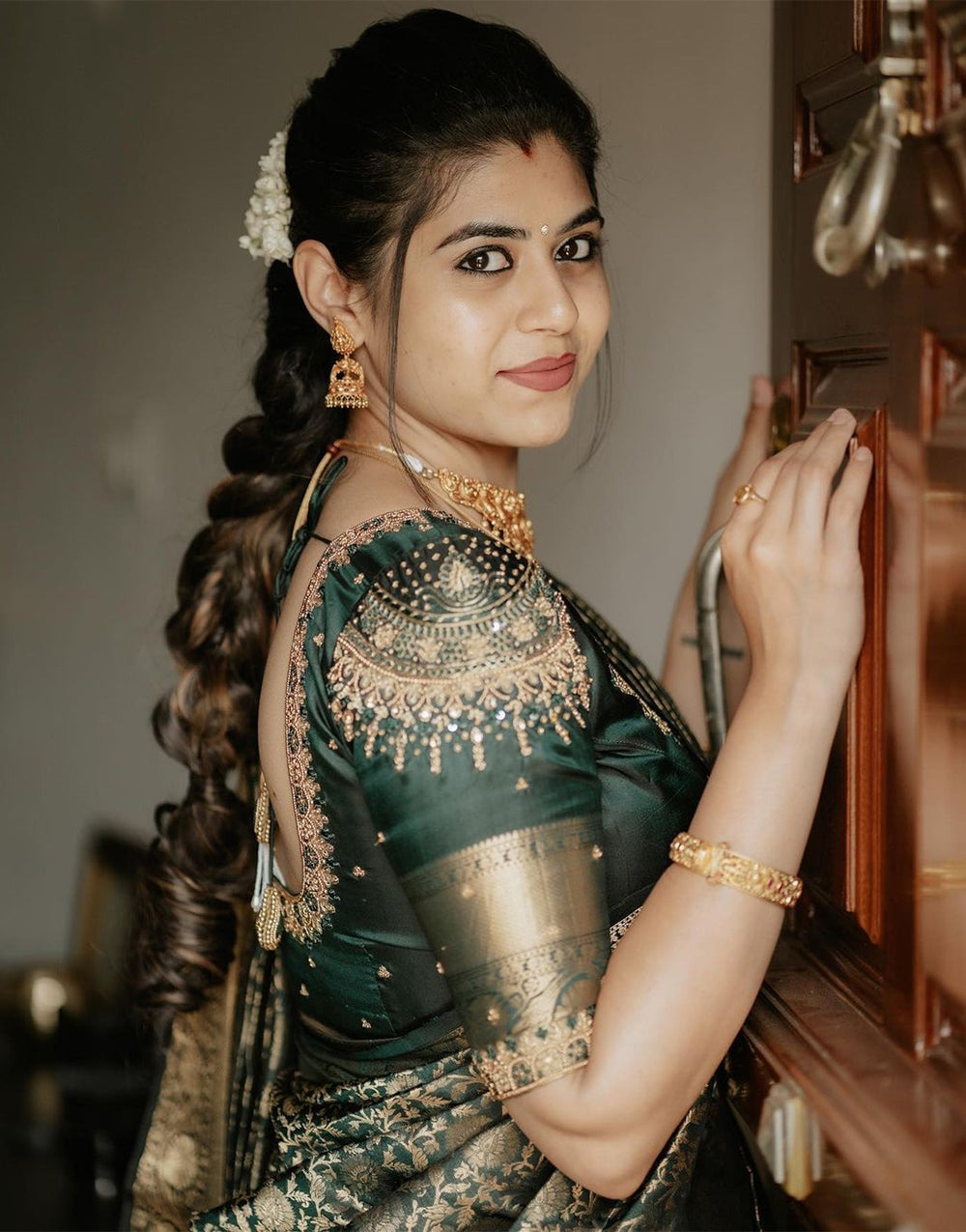 Army Green Banarasi Silk Saree With Weaving Work