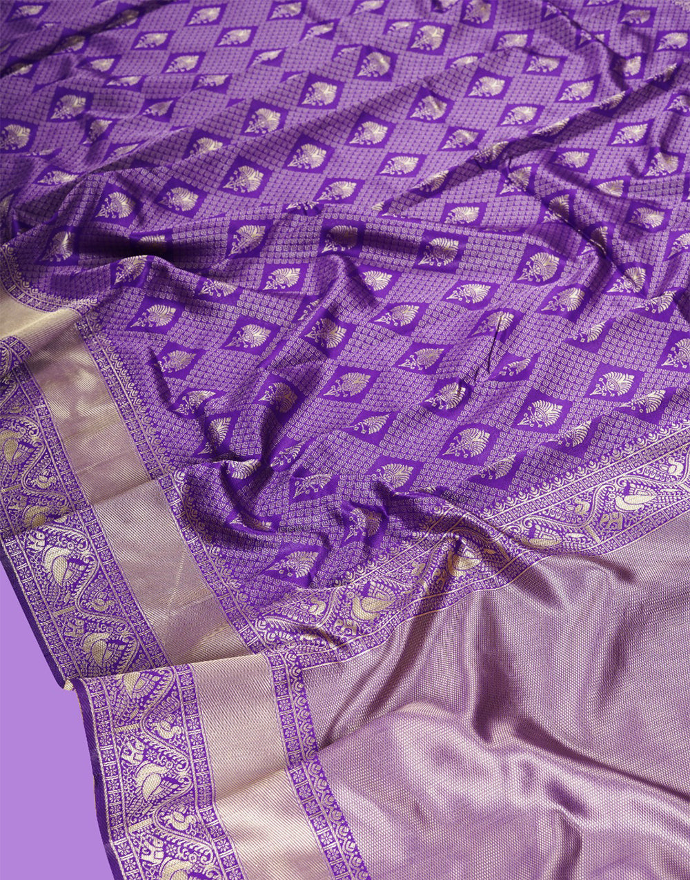 Purple Banarasi Silk Saree With Zari Weaving Work