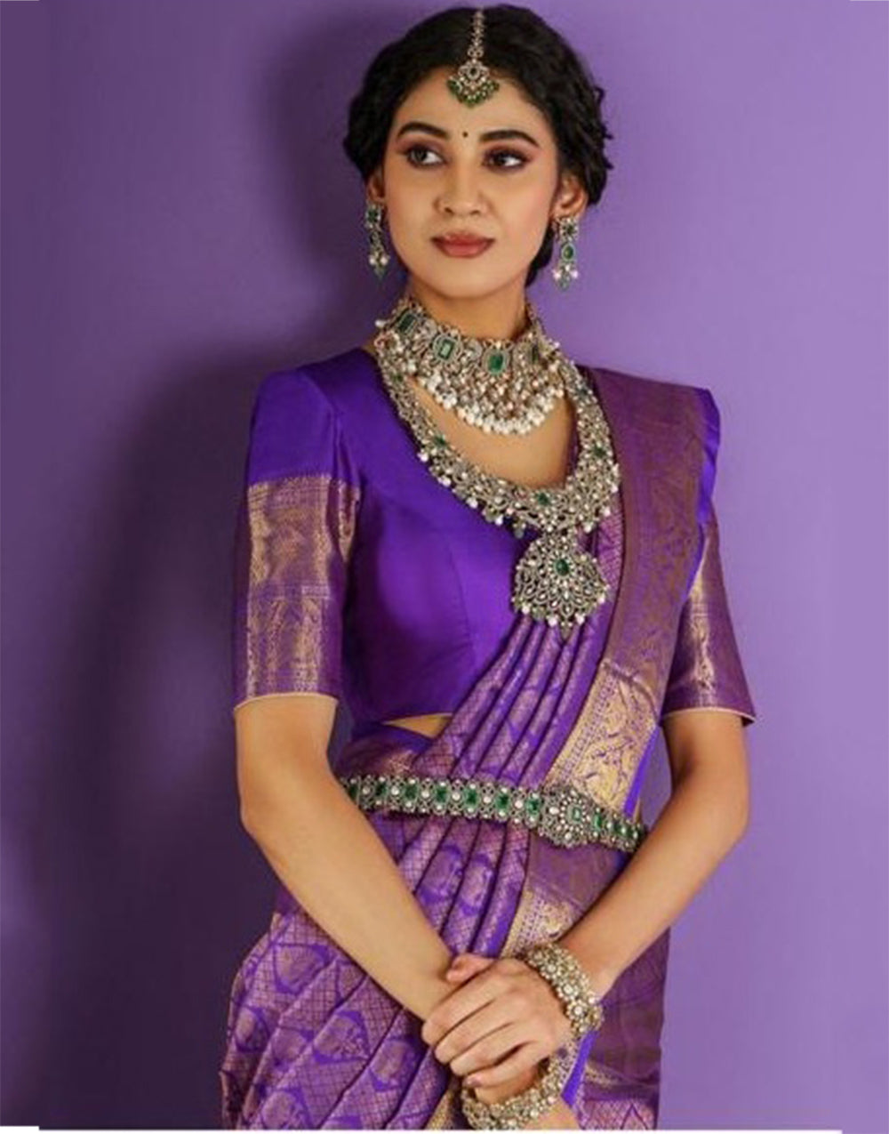 Purple Banarasi Silk Saree With Zari Weaving Work