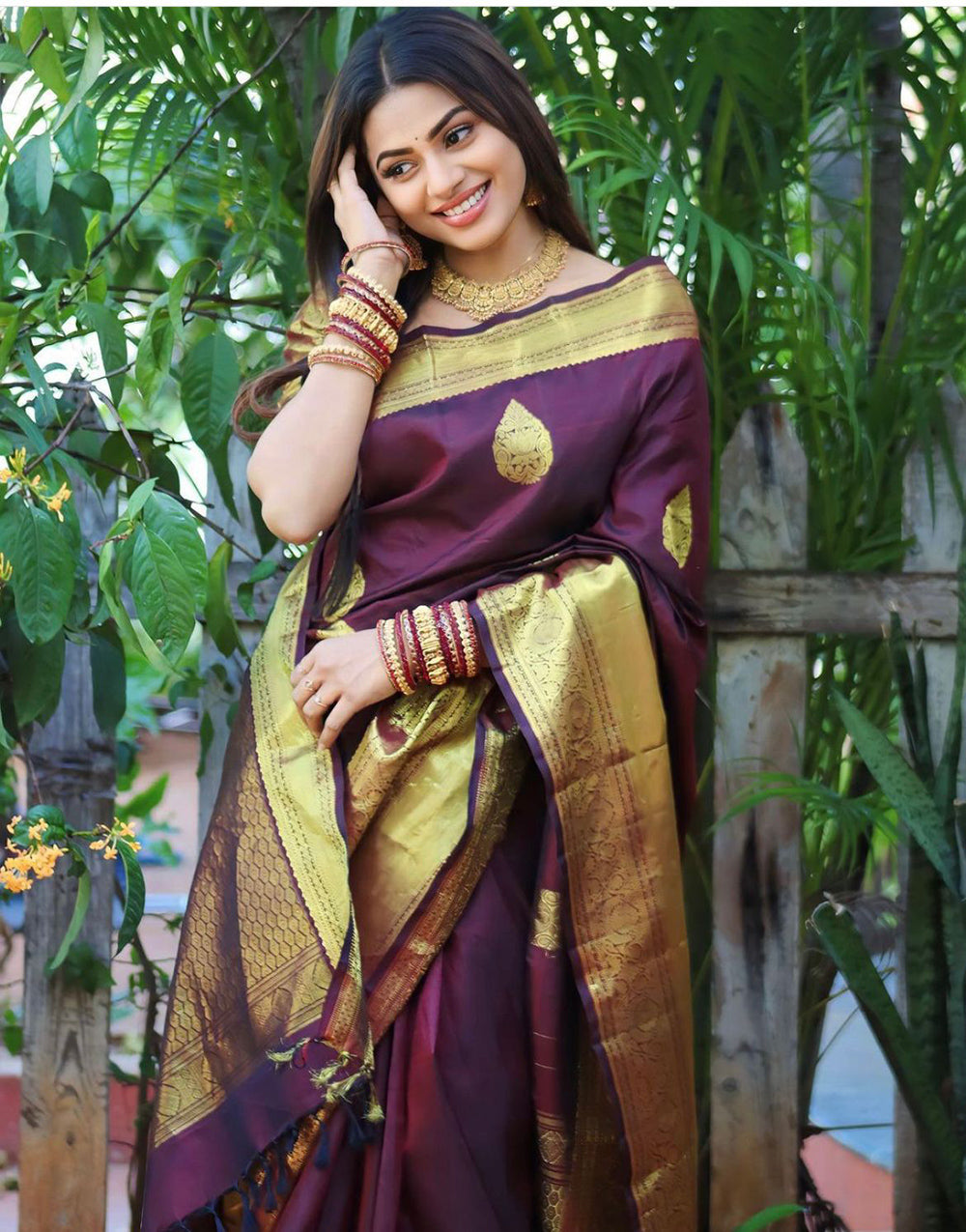 Mulberry Wine Kanjivaram Silk Saree With Zari Weaving Work