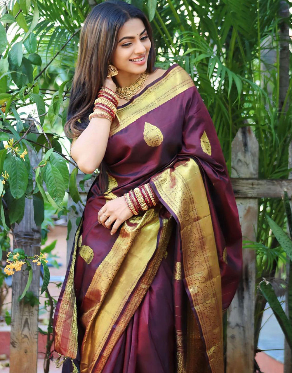 Mulberry Wine Kanjivaram Silk Saree With Zari Weaving Work