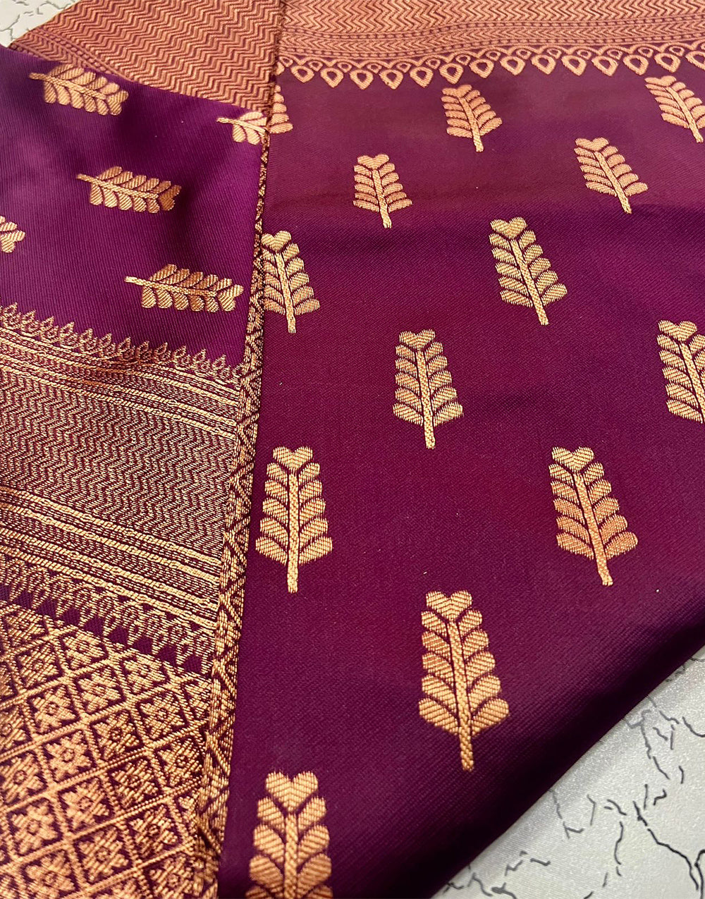 Wine Banarasi Silk Saree With Zari Weaving Work