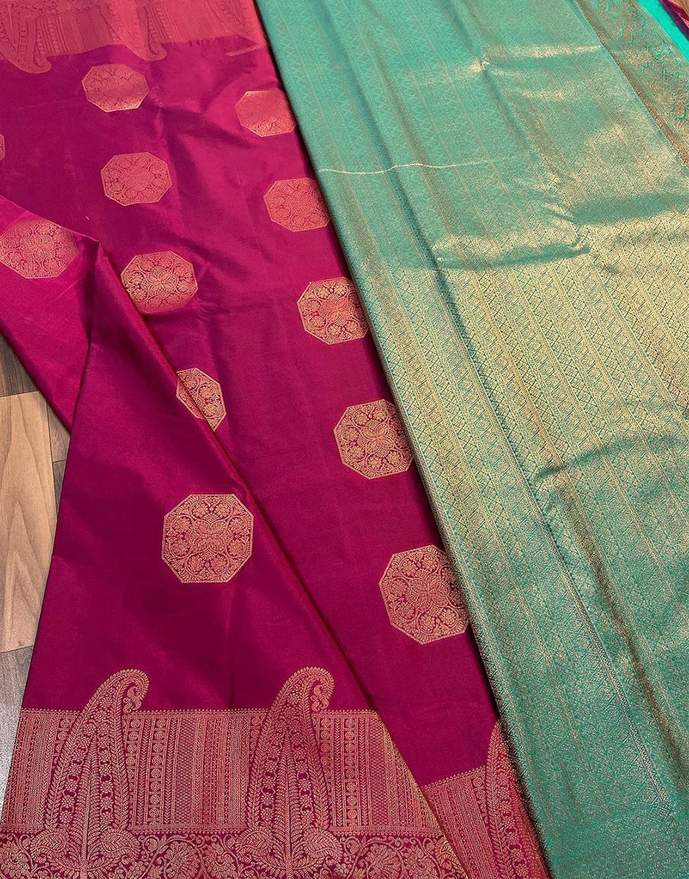 Rani Pink Banarasi Silk Saree With Zari Weaving Work