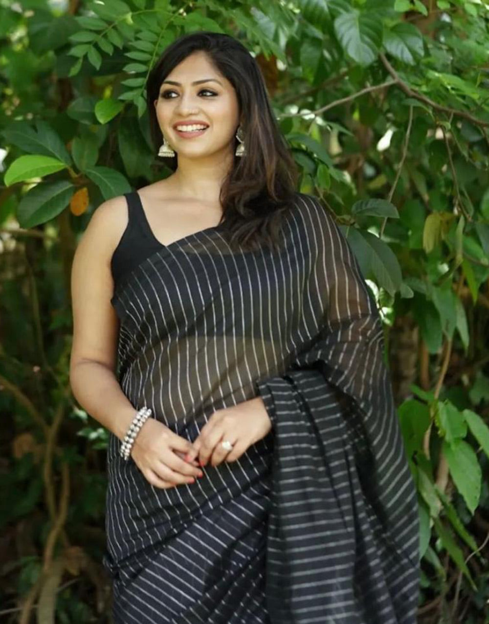 Black Banarasi Soft Silk Saree With Weaving Work