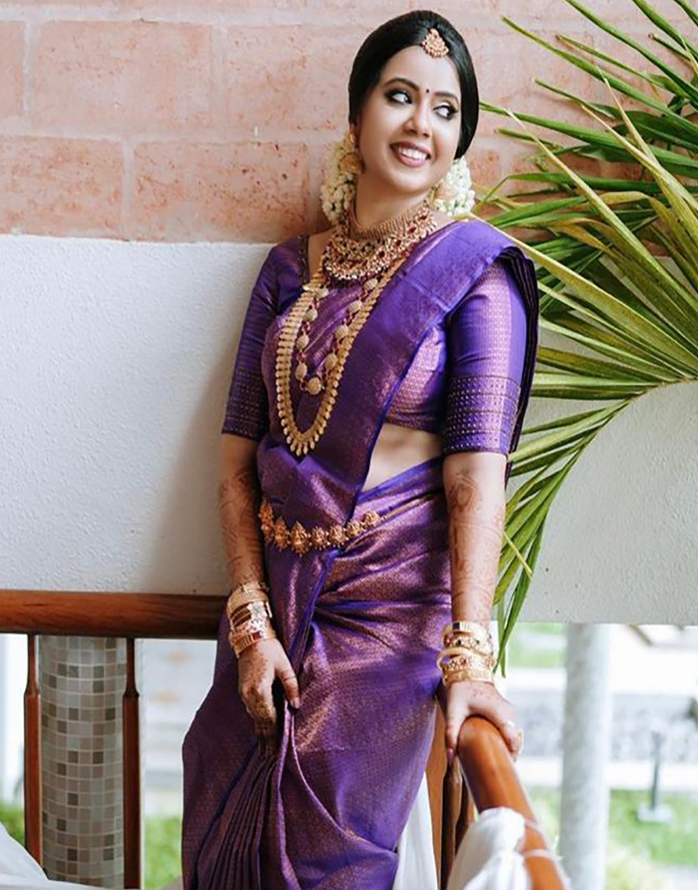 Purple Banarasi Silk Saree With Zari Weaving Work