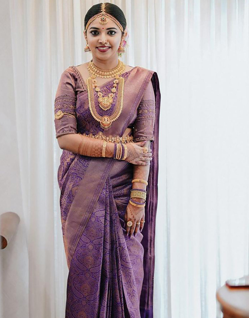 Purple Banarasi Silk With Copper Zari Weaving Saree