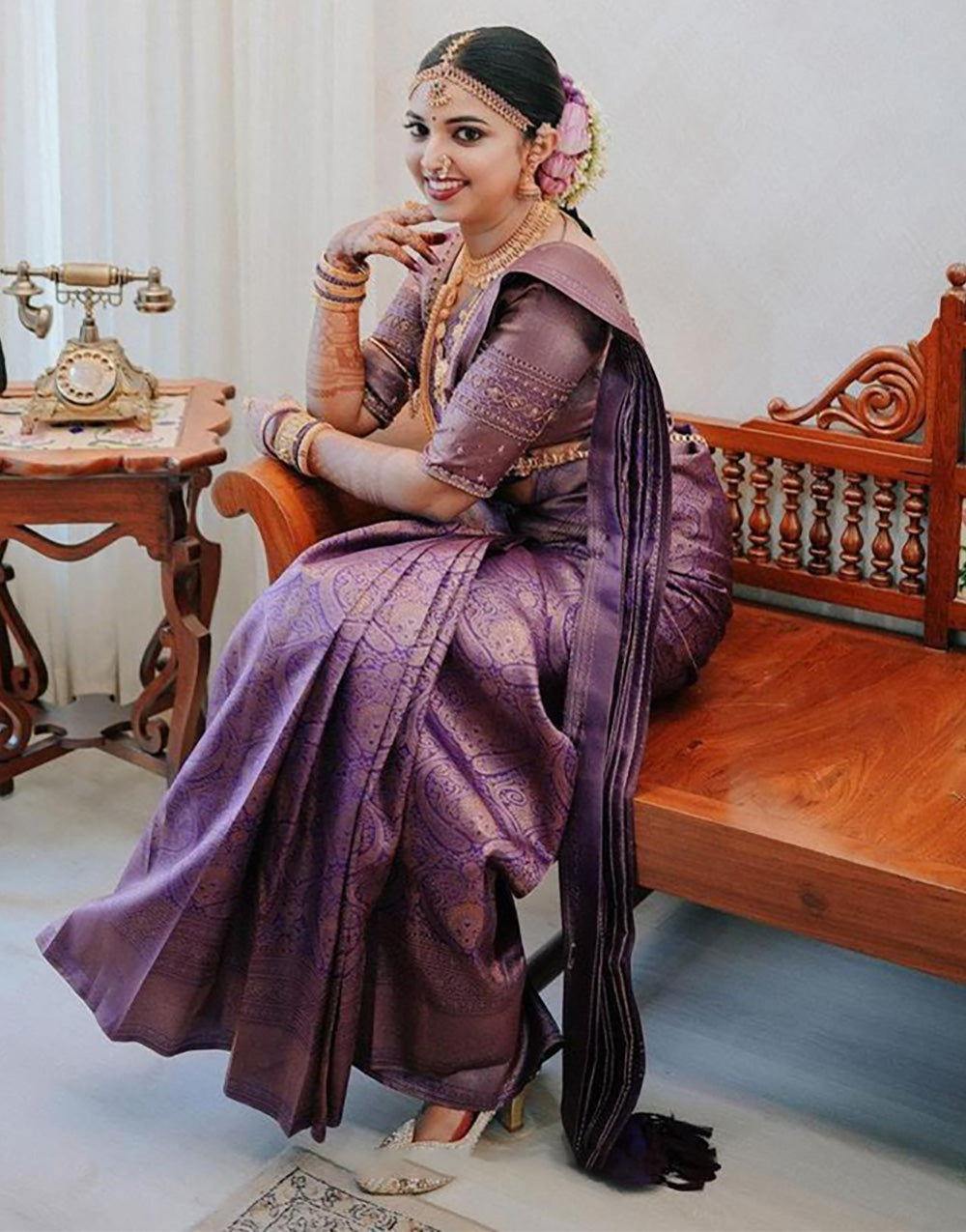 Purple Banarasi Silk With Copper Zari Weaving Saree