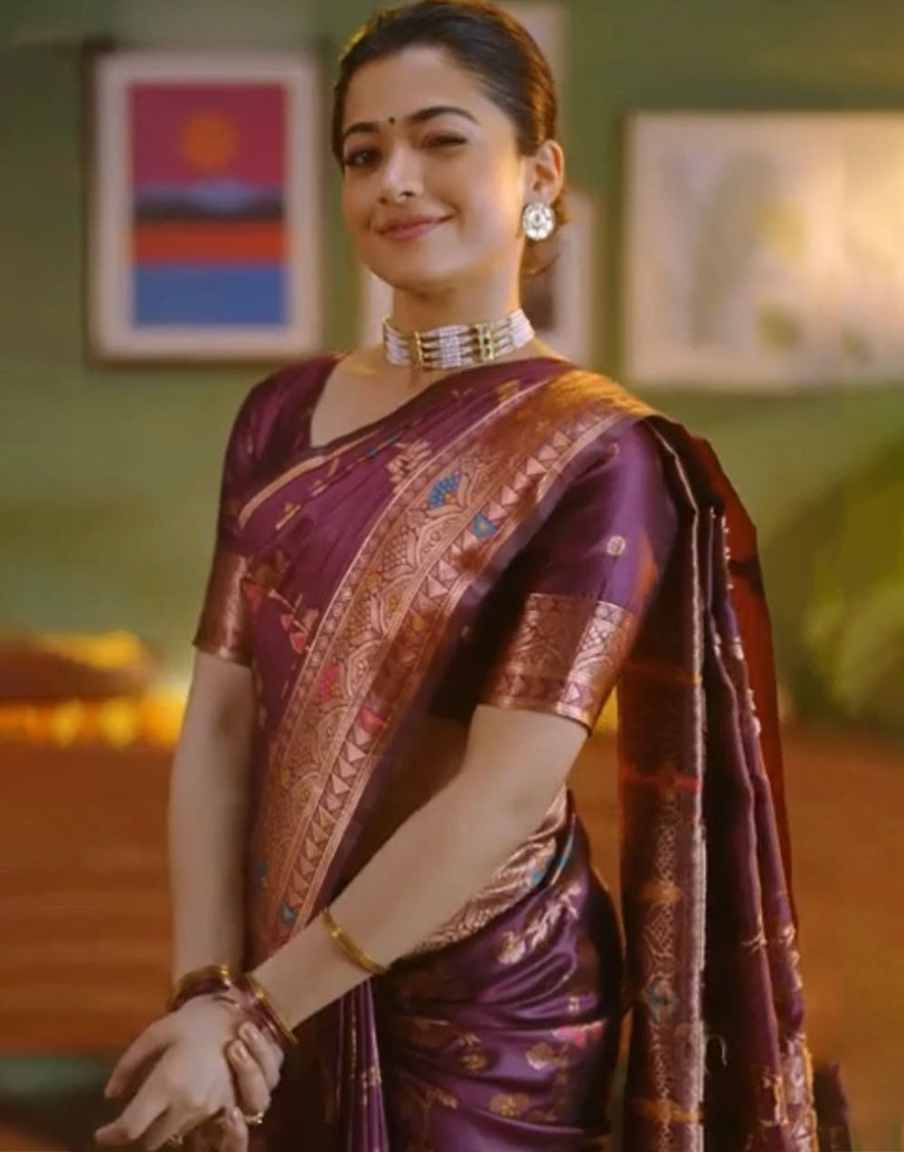 Wine Kanjivaram Silk Saree With Weaving Work