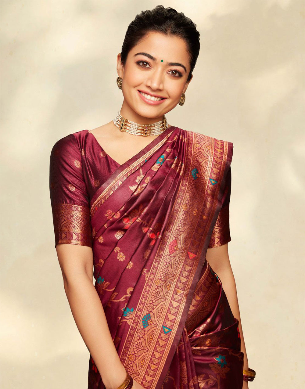 Wine Kanjivaram Silk Saree With Weaving Work