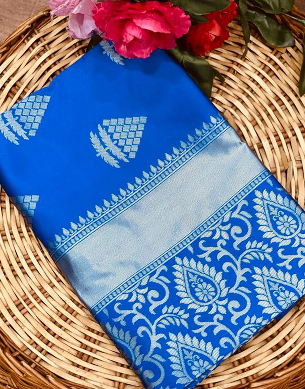 Royal Blue Banarasi Soft Silk Saree With Zari Weaving Work