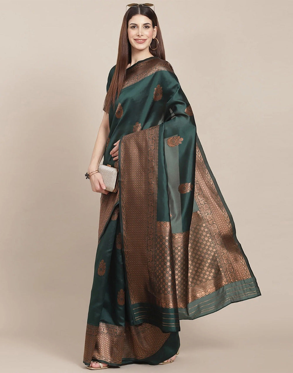 More Peach Banarasi Soft Silk Saree With Zari Weaving Work