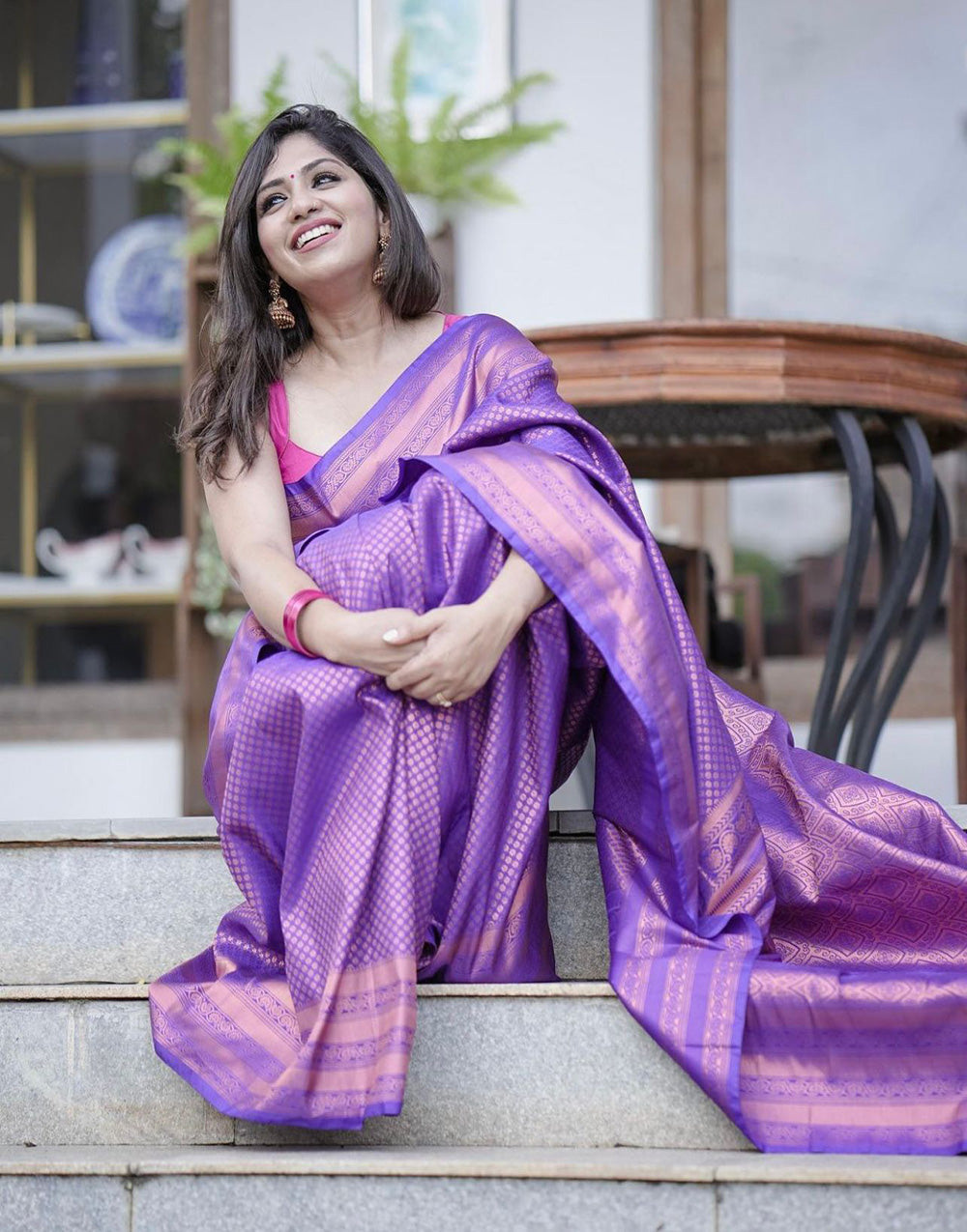 Twitch Purple Kanjivaram Silk Saree With Weaving Work