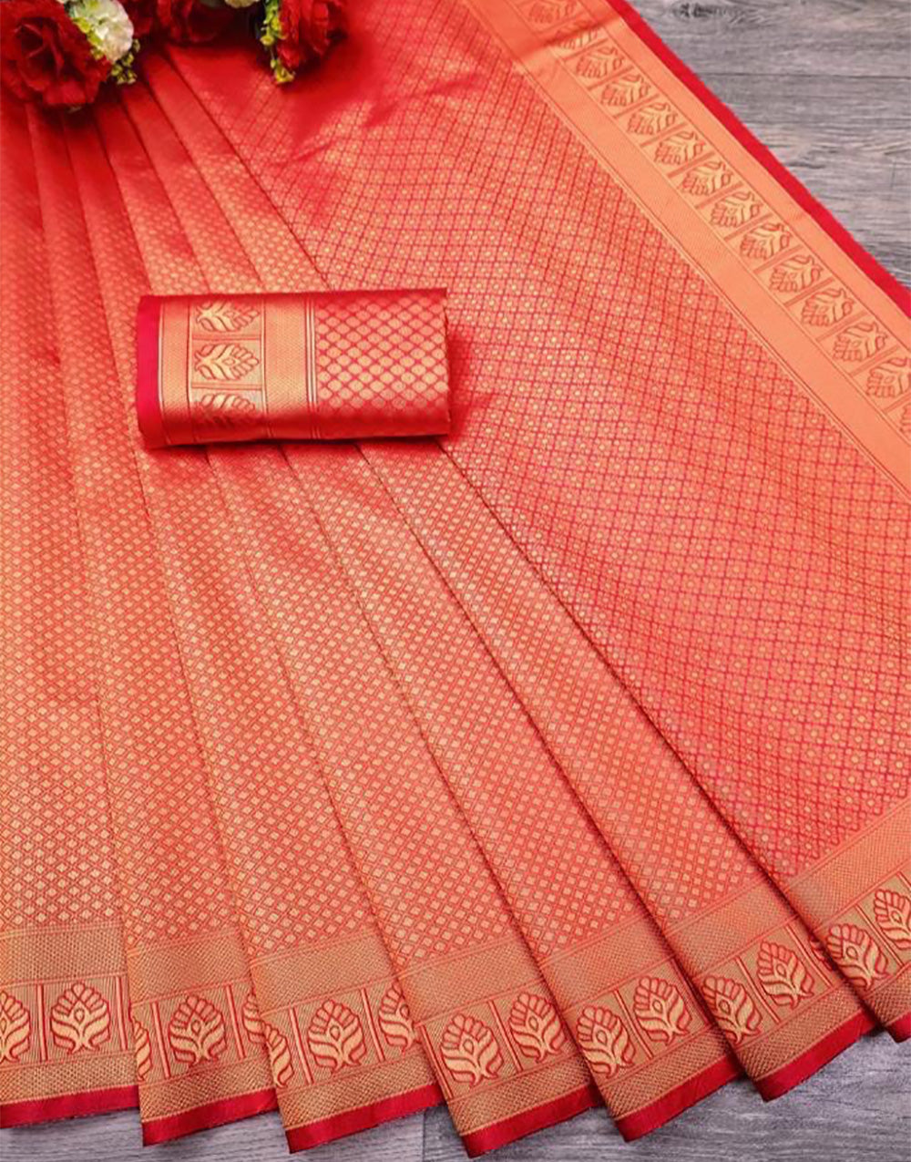 Red Banarasi Silk Saree With Zari Weaving Work