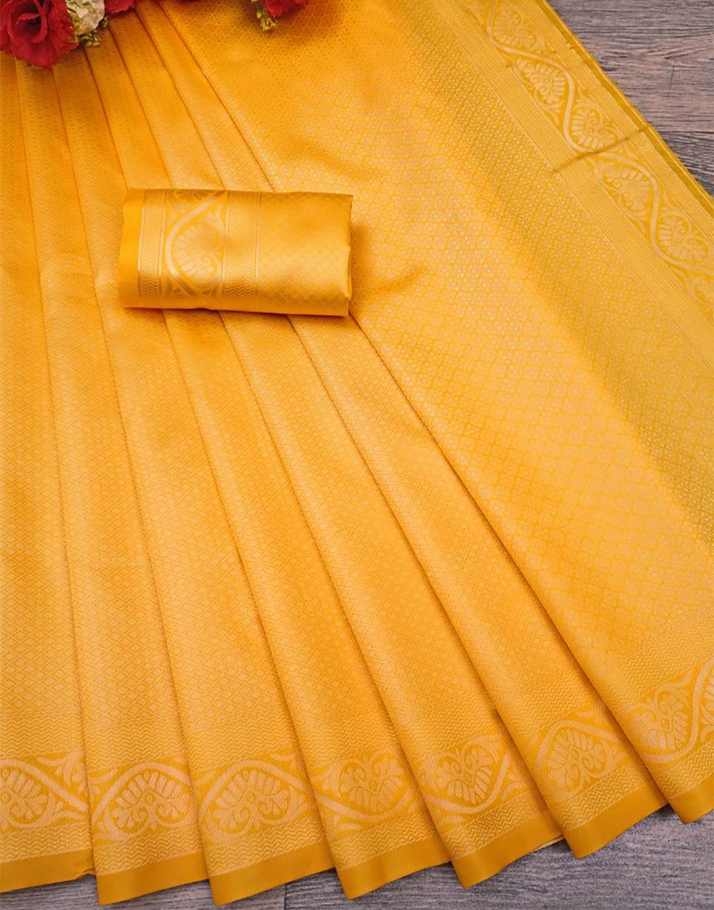 Yellow Banarasi Silk Saree With Zari Weaving Work