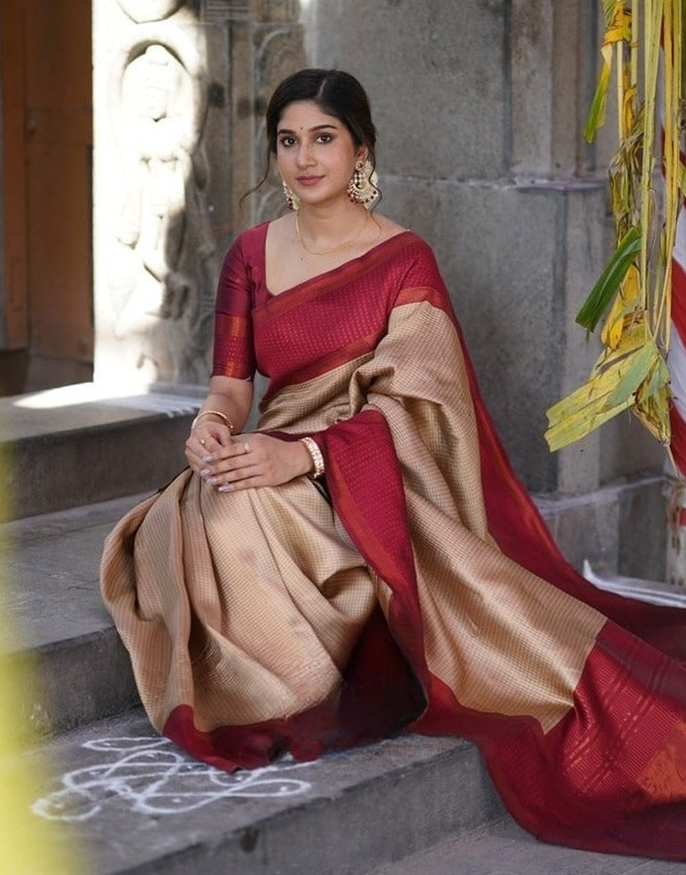 Cream Banarasi Soft Silk Saree With Zari Weaving Work