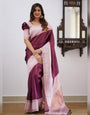 Maroon Banarasi Soft Silk Saree With Zari Weaving Work