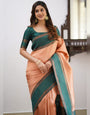 Peach Banarasi Soft Silk Saree With Zari Weaving Work
