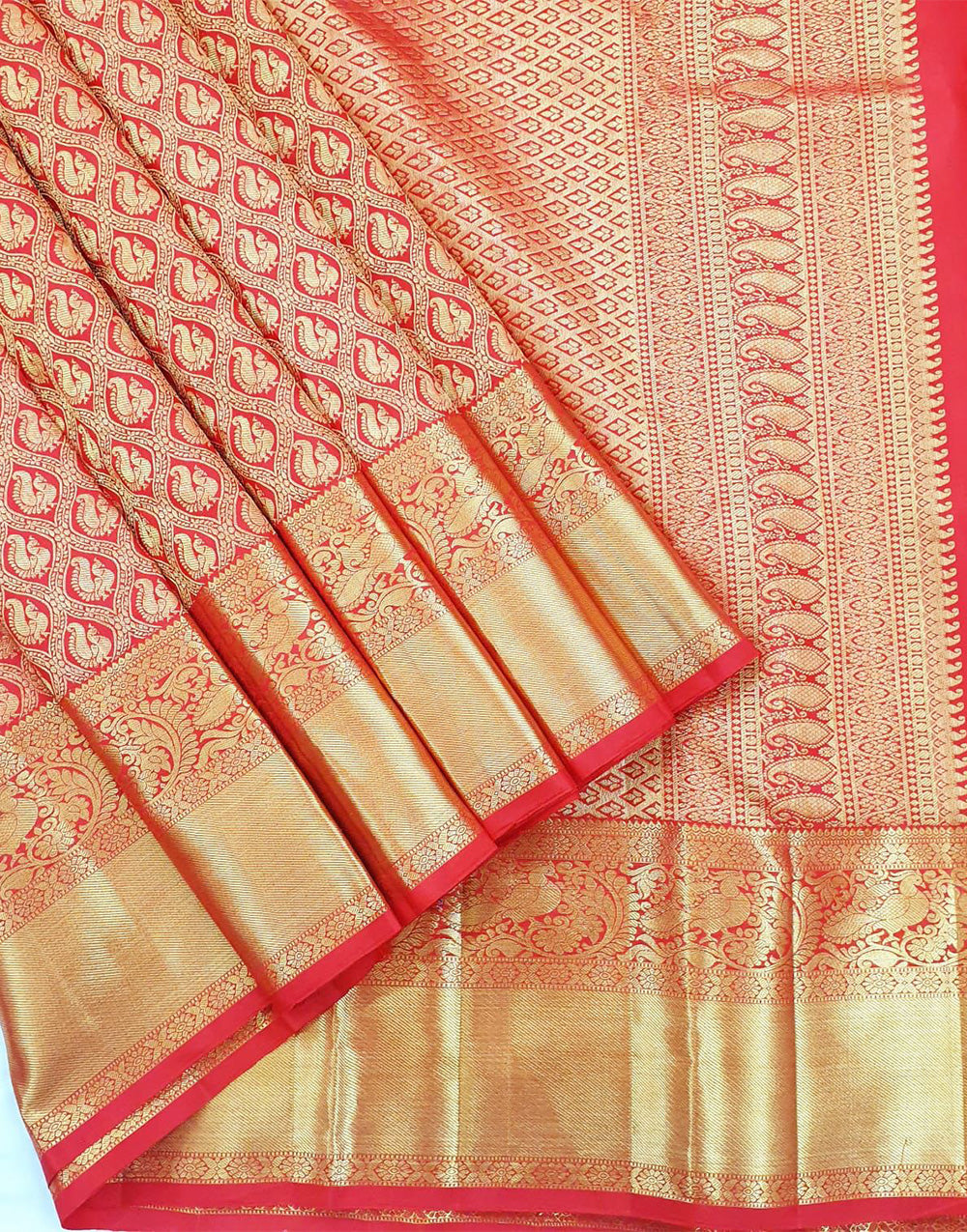 Red Banarasi Soft Silk Saree With Weaving Work