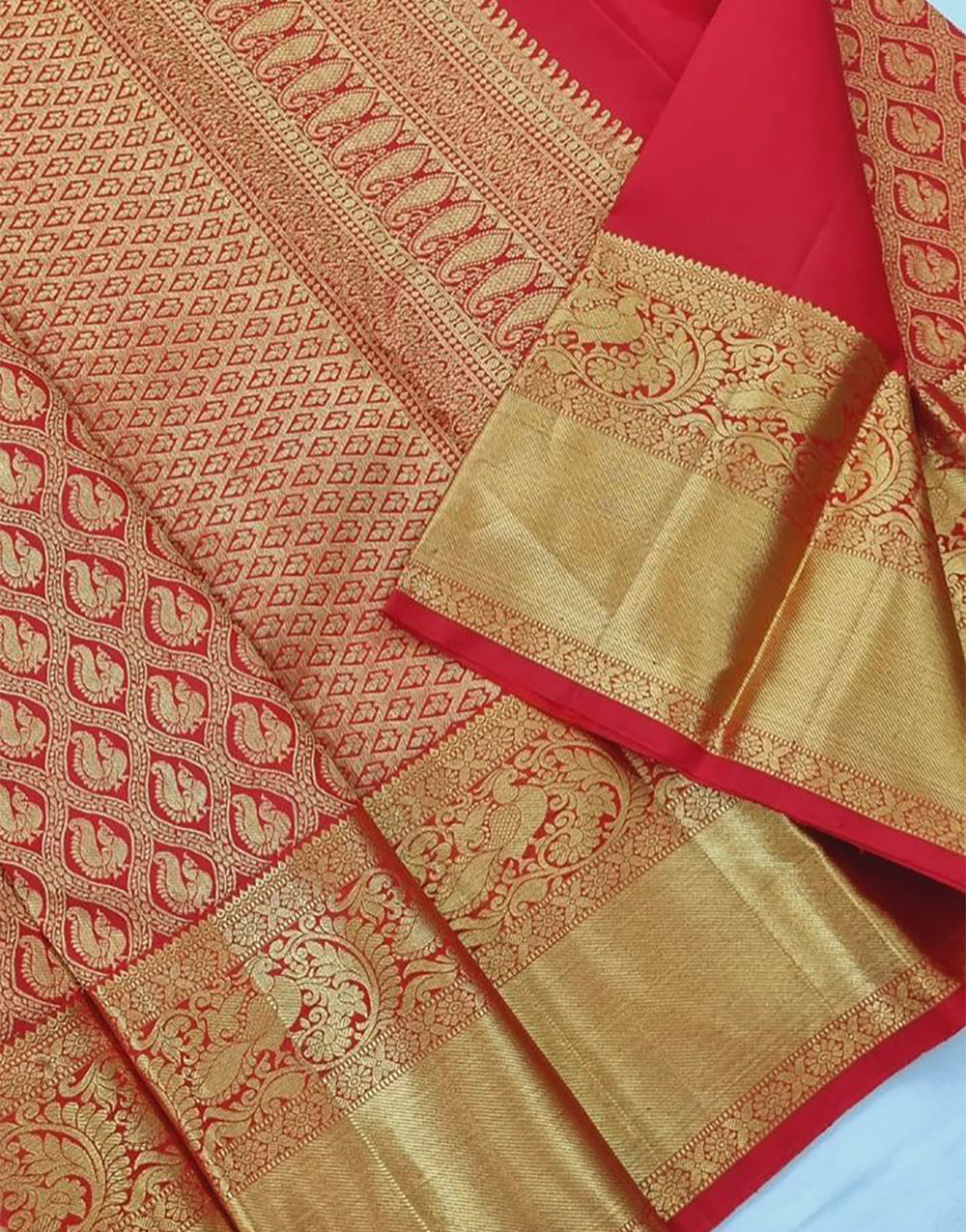 Red Banarasi Soft Silk Saree With Weaving Work