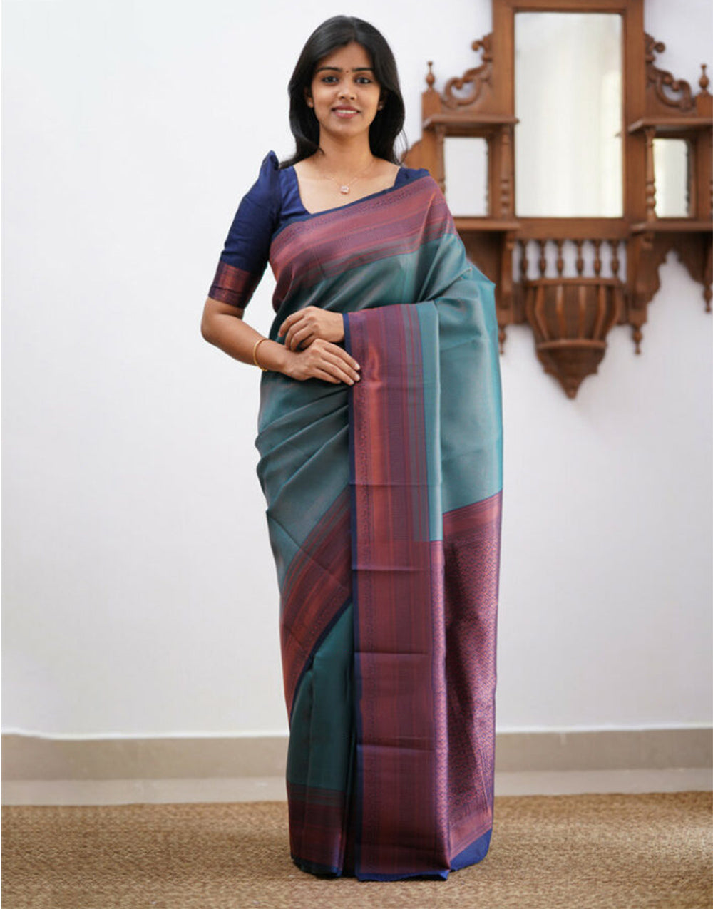 Teal Blue Banarasi Soft Silk Saree With Zari Weaving Work