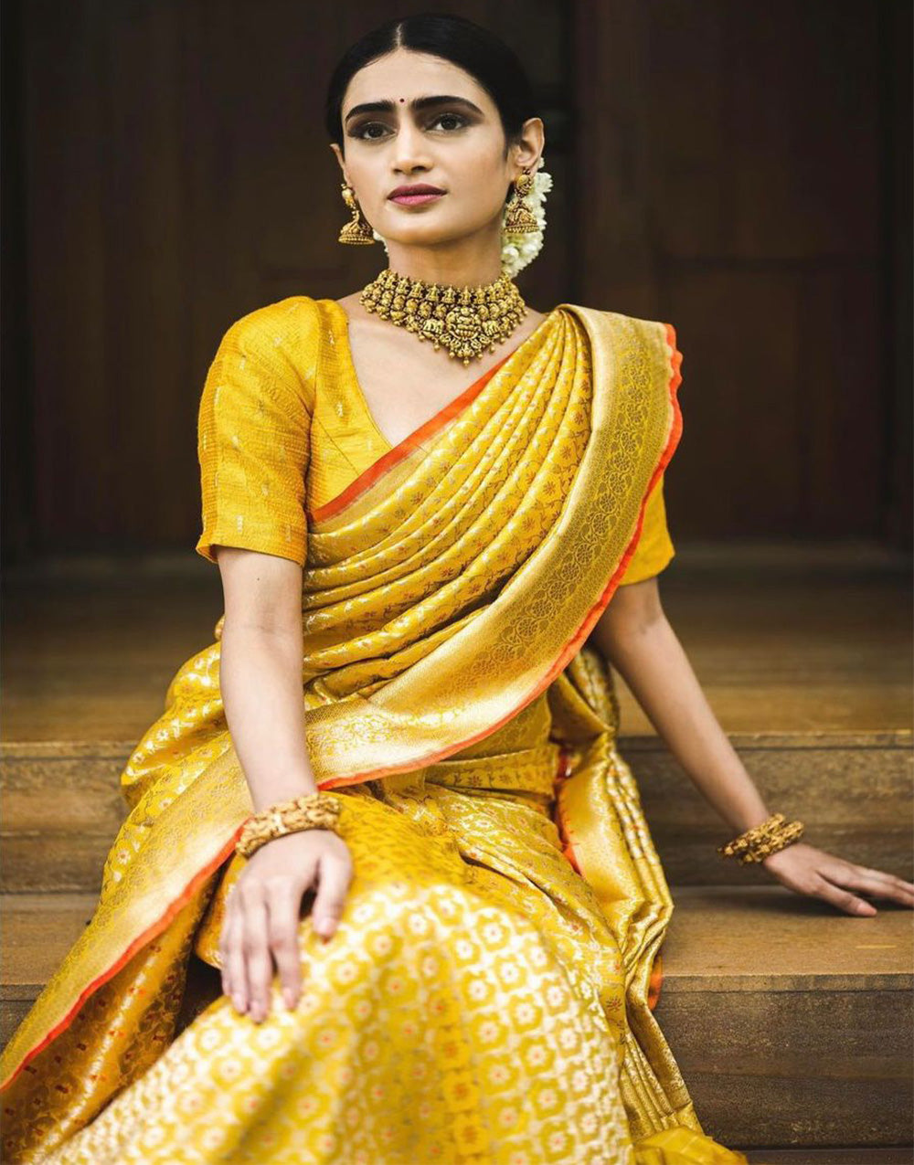 Yellow Banarasi Soft Silk Saree With Weaving Work