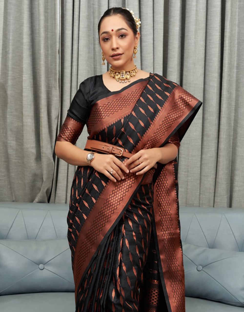 Black Banarasi Soft Silk Saree With Zari Weaving Work