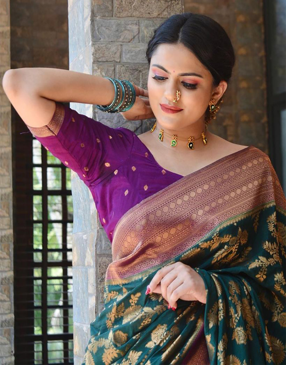 Pine Green Banarasi Silk With Zari Weaving Saree