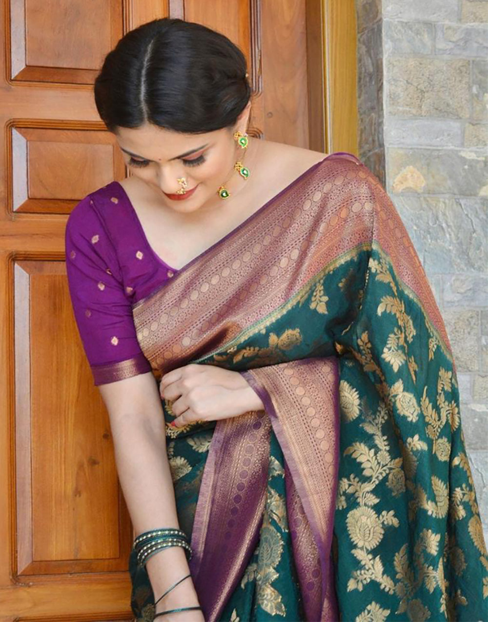 Pine Green Banarasi Silk With Zari Weaving Saree