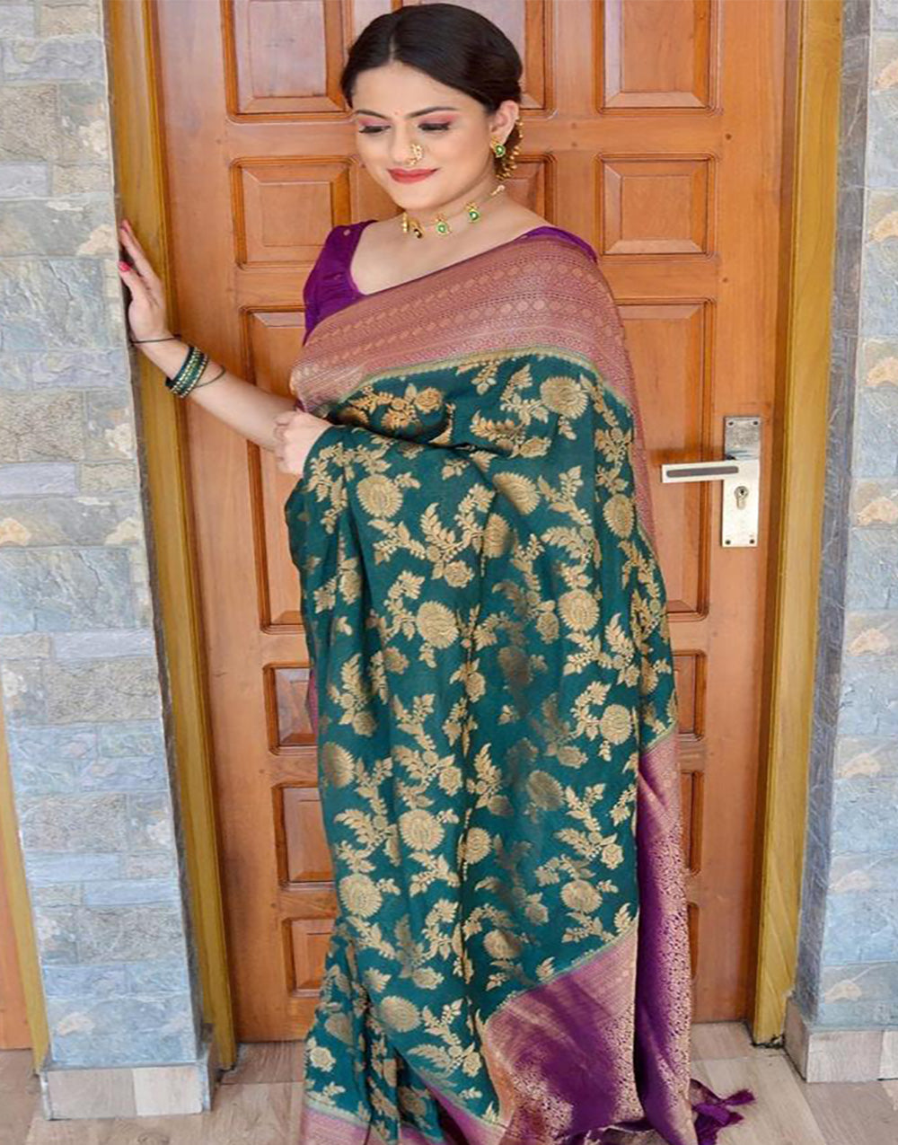 Pine Green Banarasi Silk With Zari Weaving Saree